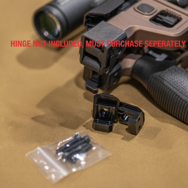 Folding stock adapter plates and fasteners on an Aero Solus chassis; hinge sold separately