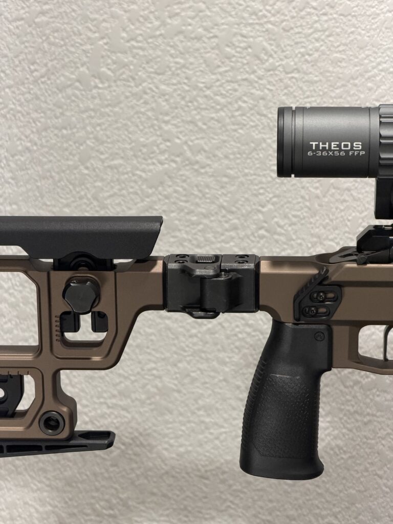 Side view of the folding stock adapter set installed on an Aero Solus chassis