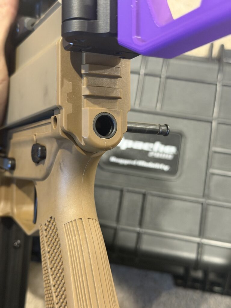 Grand Power Stribog rear takedown pin pushed out of the lower frame